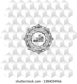 chart icon inside grey icon or emblem with geometric cube white background