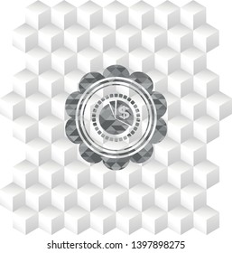 chart icon inside grey emblem. Retro with geometric cube white background