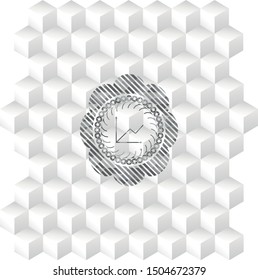 chart icon inside grey emblem. Vintage with geometric cube white background