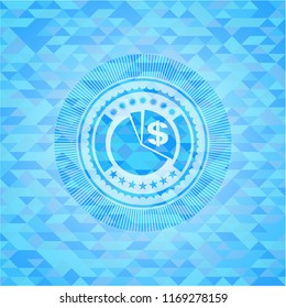 chart icon inside light blue emblem. Mosaic background