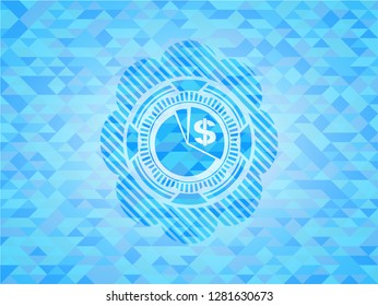 chart icon inside light blue emblem with mosaic background