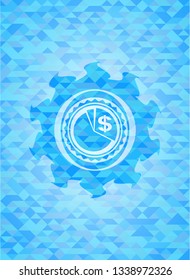 chart icon inside light blue emblem. Mosaic background