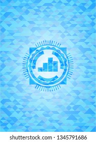 chart icon inside light blue emblem with mosaic background