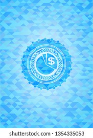 chart icon inside light blue emblem. Mosaic background