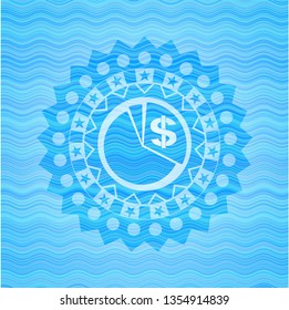 chart icon inside light blue water wave emblem background.