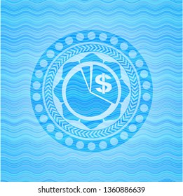 chart icon inside light blue water wave emblem background.