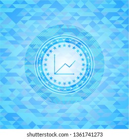 chart icon inside light blue emblem. Mosaic background