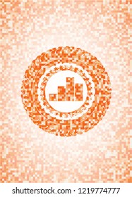 chart icon inside orange mosaic emblem with background
