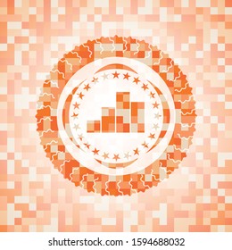 chart icon inside orange mosaic emblem with background