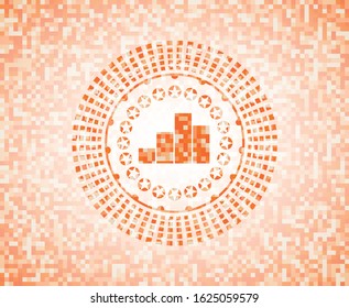 chart icon inside orange mosaic emblem with background