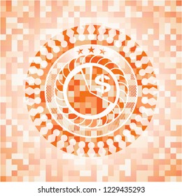 chart icon inside orange tile background illustration. Square geometric mosaic seamless pattern with emblem inside.