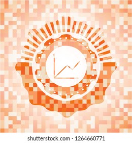 chart icon inside orange tile background illustration. Square geometric mosaic seamless pattern with emblem inside.