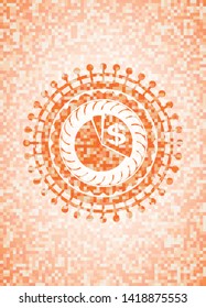 chart icon inside orange tile background illustration. Square geometric mosaic seamless pattern with emblem inside.