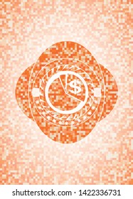 chart icon inside orange tile background illustration. Square geometric mosaic seamless pattern with emblem inside.