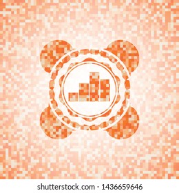 chart icon inside orange tile background illustration. Square geometric mosaic seamless pattern with emblem inside.