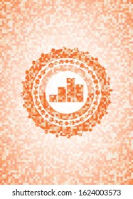 chart icon inside orange tile background illustration. Square geometric mosaic seamless pattern with emblem inside.