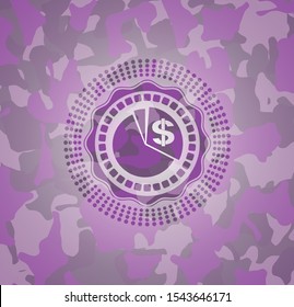 chart icon inside pink and purple camouflage emblem
