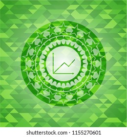 chart icon inside realistic green mosaic emblem
