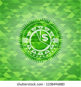 chart icon inside realistic green mosaic emblem