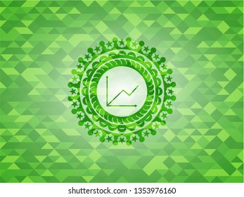 chart icon inside realistic green mosaic emblem