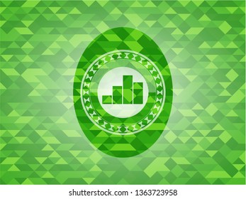 chart icon inside realistic green mosaic emblem
