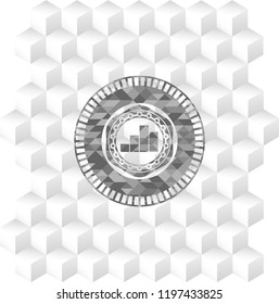 chart icon inside realistic grey emblem with cube white background