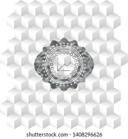 chart icon inside realistic grey emblem with cube white background