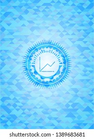 chart icon inside realistic light blue emblem. Mosaic background