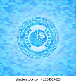 chart icon inside realistic sky blue emblem. Mosaic background