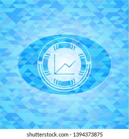 chart icon inside realistic sky blue emblem. Mosaic background