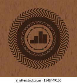 chart icon inside realistic wooden emblem