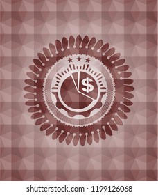 chart icon inside red emblem or badge with geometric pattern background. Seamless.