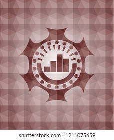 chart icon inside red emblem with geometric pattern. Seamless.