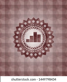 chart icon inside red emblem or badge with abstract geometric polygonal pattern background. Seamless.