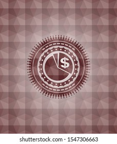 chart icon inside red emblem or badge with geometric pattern background. Seamless.