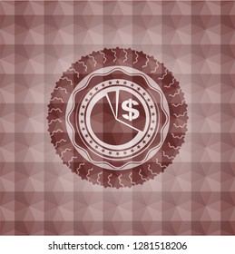 chart icon inside red geometric pattern emblem. Seamless.