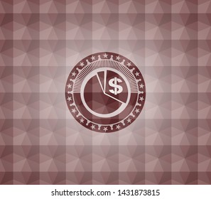 chart icon inside red polygonal badge. Seamless.