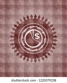 chart icon inside red seamless emblem with geometric background.