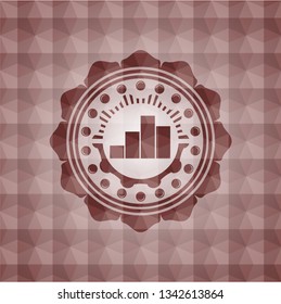 chart icon inside red seamless emblem or badge with geometric pattern background.