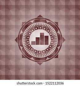 chart icon inside red seamless emblem with geometric background.