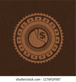 chart icon inside retro style wood emblem