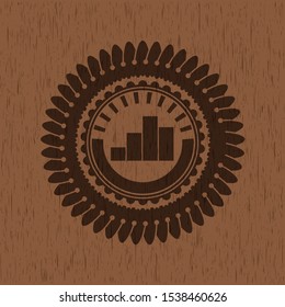 chart icon inside retro style wood emblem