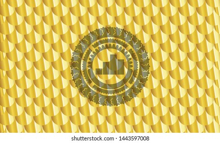 chart icon inside shiny golden emblem. Scales pattern. Vector Illustration. Detailed.