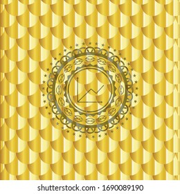 chart icon inside shiny golden emblem. Scales pattern. Vector Illustration. Detailed.