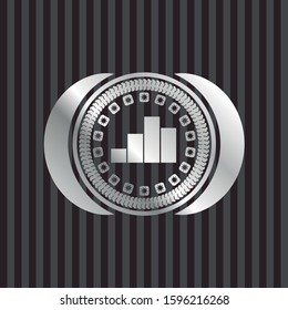 chart icon inside silvery badge or emblem