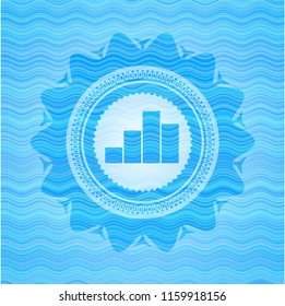 chart icon inside sky blue water wave badge background.