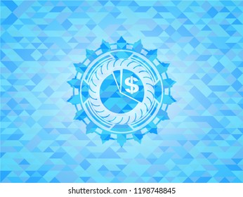 chart icon inside sky blue emblem with mosaic background