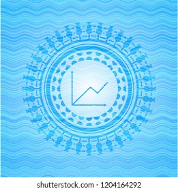 chart icon inside sky blue water style emblem.