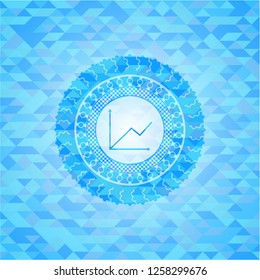 chart icon inside sky blue emblem with triangle mosaic background