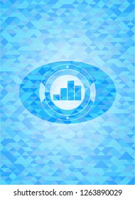 chart icon inside sky blue emblem with triangle mosaic background